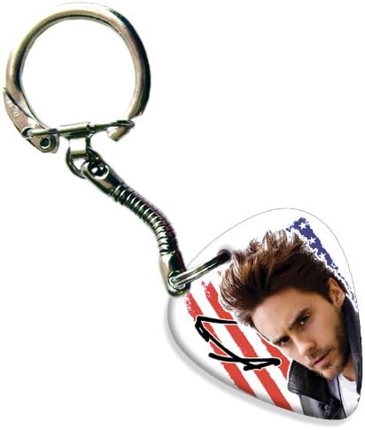 Jared Leto Thirty Seconds to Mars Celluloid Guitar Pick Keyring ( Flag Design )