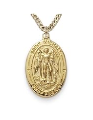 24K Gold over Sterling Silver Oval St. Michael Medal Catholic Jewelry St. Michael Patron Saint St. Medal Catholic Gift Boxed w/Chain 20" Length Gift Boxed