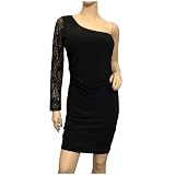 Plus Size Lace One Sleeve Mini Dress Black