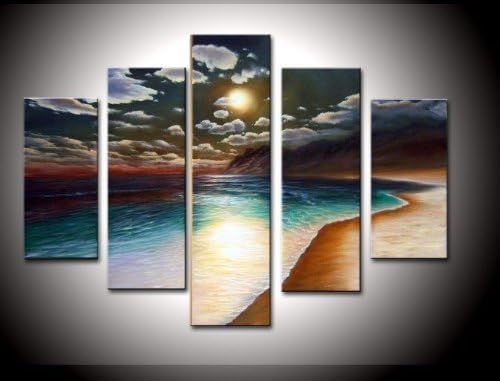 Phoenix Decor-Yellow Beach-100% Hand-painted Wood Framed on the Back Artwork High Q. Wall Decor Landscape Oil Painting on Canvas 5pcs/set Mixorde