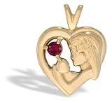 14K Yellow Gold Round Created Ruby Mother with Child Pendant