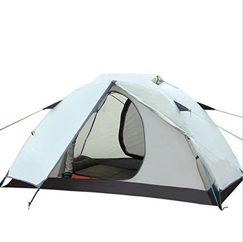 Double double layer waterproof tent camping couple aluminum pole tent blue beige , beige