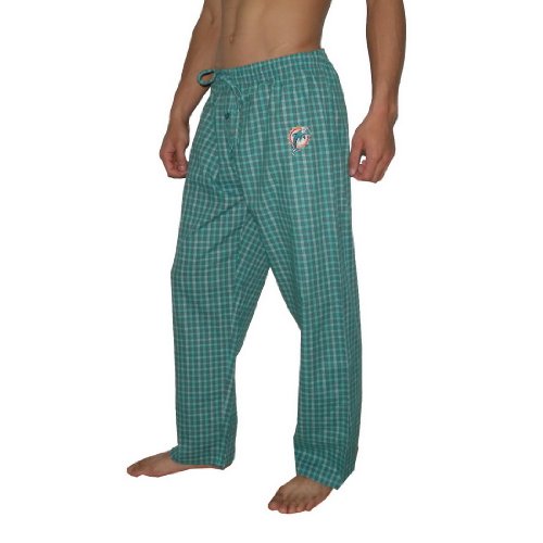Mens NFL Miami Dolphins Plaid Cotton Thermal Sleepwear / Pajama Pants - Green & Yellow (Size: L)