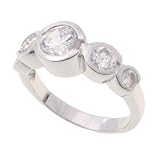 SilverBin Sterling Silver Engagement Style Side Stone Set Bezel Set CZ Ring