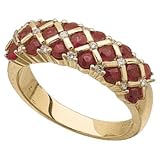 14Kt Yellow Gold Flaming Ruby and Icy Diamond Fashion Ring