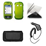 Samsung Seek M350 Premium Black Leather Carrying Case+Neon Green Rubberized ....