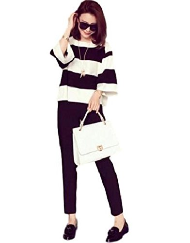 Jeanne Queen レディース パンツ ツーピース 上下 半袖 ニット ボーダー セットアップ