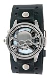 Nemesis Spinning Skull With Black Leather Cuff Watch