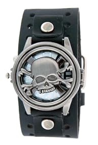 Nemesis Spinning Skull With Black Leather Cuff Watch