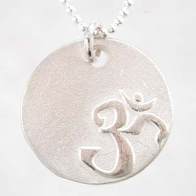 Round OM (aum) Pendant in Sterling Silver on 16