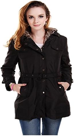 Elva Women's Winter Christmas Fur Wrap Hooded Trench Coat