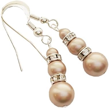 Bridal Swarovski Pearl and Rhinestone Silver Earrings (Powder Almond)