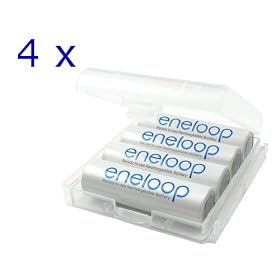 Sanyo - eneloop - Lot de 16 piles AA Mignon - Nouvelle version HR-3UTGA - Jusqu'� 1500 cycles de chargement + 4 bo�tes de rangement blanches (Import Allemagne)