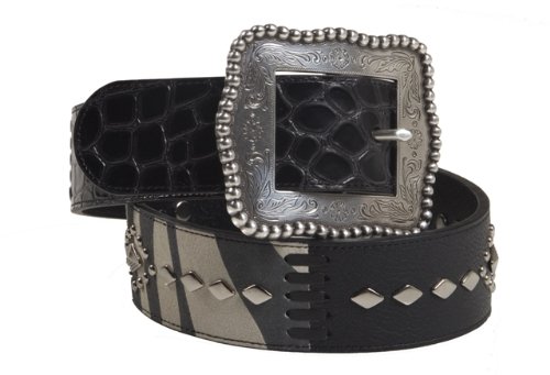 Click here to buy ARIAT Belt Gretchen Matches Patchwork FatBaby Boots Diamond Studs 32 Womens Black Zebra Print by ARIAT.