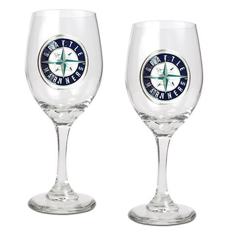 Seattle Mariners Set of 2 Wine Glasses