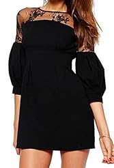 Spring Winter Checkered Print Long Sleeves Puff Sleeves Polyester/Spandex Mini Dress 