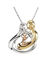 Sterling Silver Tri-Color Embraced By The Heart (Family) Necklace by US Gems