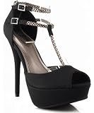 Bamboo Covina-74 Metallic Braided T-Strap Peep Toe Pump Platform Sandal BLACK