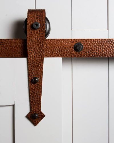 Hammered Arrow Barn Door Hardware - 7 Feet Copper Patina Finish - Black Nylon Wheels