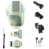 White Adjustable Deluxe Sportband / Workout Armband with Adaptable Neck Str ....