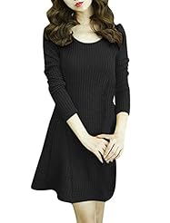 A-line Round Neck Long Sleeves Puff Sleeves Polyester Stretchy  Dress