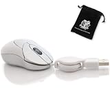 Retractable Mini USB 2.0 Red-Laser Optical Mouse (White) for all Acer Aspire One Netbooks and Laptops - PLUG-N-PLAY - Includes Accessory Bag
