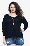 Torrid Plus Size Black Tulip Lace Back Slub Knit Pullover