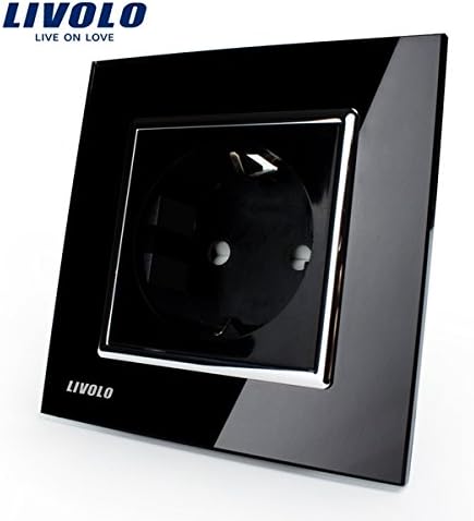 Livolo Black Crystal Glass 16A EU Wall Power Socket VL-C7C1EU-12 AC110~250V