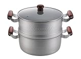 みの里 アルミ 槌目 ガラス蓋付 二段蒸し器 24cm H-903