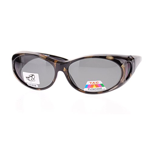 Fit Over Glasses Polarized Sunglasses Oval Frame for Small Glasses Black Brown Stripe