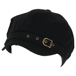 New Ribbed Buckle Belt Newsboy Cabbie Gatsby Cap Hat Black