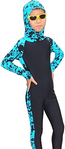 Sun Protection Full Coverage Swimsuit for Kids Girls Boys Surfing Suit Hooded (Children's - L, BlueF)