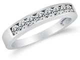 3mm Solid 14k White OR Yellow Gold Round Cut Channel Set Highest Quality CZ Cubic Zirconia Classic Traditional Womens Ladies Wedding Band Ring (3/4 cttw.) - Available in all ring sizes 4 - 13