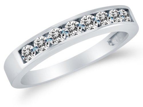 3mm Solid 14k White OR Yellow Gold Round Cut Channel Set Highest Quality CZ Cubic Zirconia Classic Traditional Womens Ladies Wedding Band Ring (3/4 cttw.) - Available in all ring sizes 4 - 13