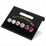 3 Pink Tone Round Crystal Stud Earrings AJ13866