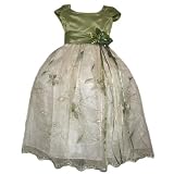 Flower Girl Dresses - Satin Sage Bodice and Floral Embroidery Dress Skirt (Girls Size 2,6,8)