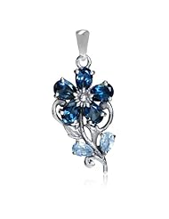Natural London & Blue Topaz 925 Sterling Silver Flower & Leaf Pendant