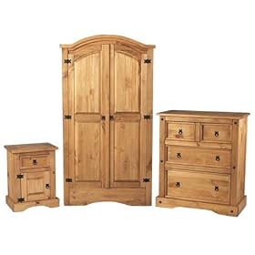 Corona Trio Bedroom Furniture Set - Solid Pine with metal fittings