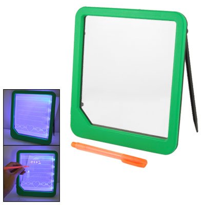 Green Plastic Frame Glowing Blue LED Message Writing Board w Marker Pen