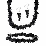 Sterling Silver Genuine Onyx stone Chip Earrings Bracelet Necklace Jewelry Set