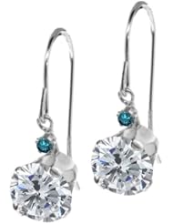 2.03 Ct Round H/I Diamond Blue Diamond 14K White Gold Earrings