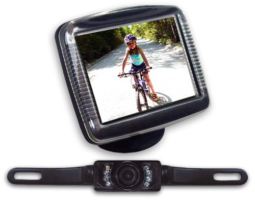 PYLE PLCM36 3.5'' Slim TFT LCD Universal Mount Monitor w/ License Plate Mount Rearview Night Vision Backup Camera