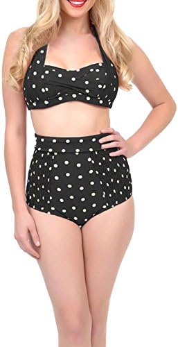 Gwenn Retro Polka Dot High Waist Subtle Lines Two Piece Bikini Swimsuit