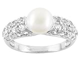 7.5MM WHITE CULTURED FRESHWATER PEARL AND .80CTW WHITE TOPAZ STERLING SILVER RING