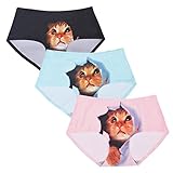 Mr.Pro レディース 無縫製 第二世代 可愛い 3D猫パンツ ヒップハングショーツ フルバック スタンダード ノーライン 女性のセクシーなヒップスターセイフティキャット見えない下着 (3枚入 ブラック、ピンク、ブルー)