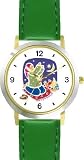 Moslem or Muslim Woman in Prayer - WATCHBUDDY® DELUXE TWO-TONE THEME WATCH - Arabic Numbers - Green Leather Strap-Size-Large ( Men's Size or Jumbo Women's Size )