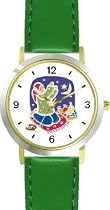 Moslem or Muslim Woman in Prayer - WATCHBUDDY&reg; DELUXE TWO-TONE THEME WATCH - Arabic Numbers - Green Leather Strap-Children's Size-Small ( Boy's Size & Girl's Size )