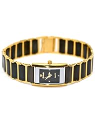 WOMENS SUPER SLIM NIVADA SWISS WATCH SQUARE BLACK GOLD CERAMIC STAINLESS STEEL