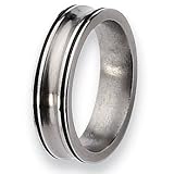 Black Enamel Concave Grooved Polished Titanium Ring (6.0 mm) - Sizes 8-12