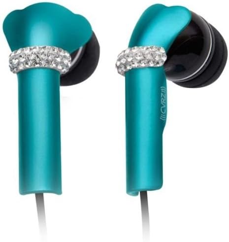 DEOS Swarovski Elements In Ear Headphones W/Microphone &amp; Interchangeable Covers (Turquoise Shine)